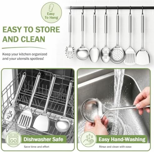 P&P CHEF Stainless Steel Cooking Utensils Set, 7 Pieces Kitchen Utensils
