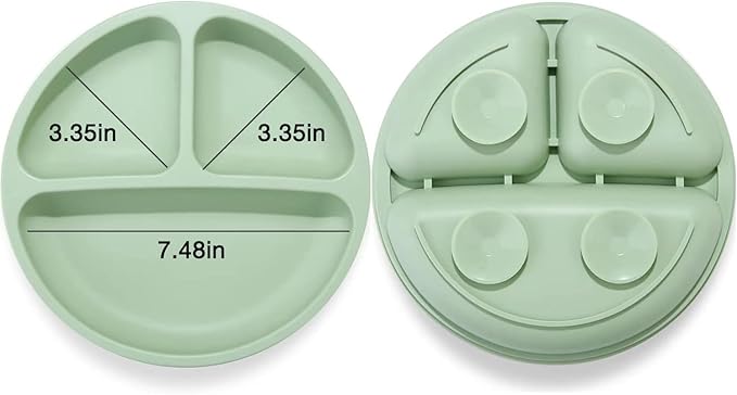 PandaEar Divided Unbreakable Silicone Baby and Toddler Plates - 3 Pack - Non-Slip - Microwave Safe - Silicone (Blue Green Brown)