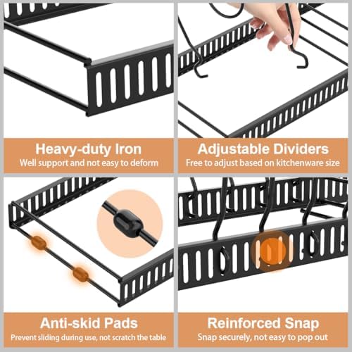 Housolution 2 Pack Pot and Pan Lid Organizer Holder Storage Rack, Black