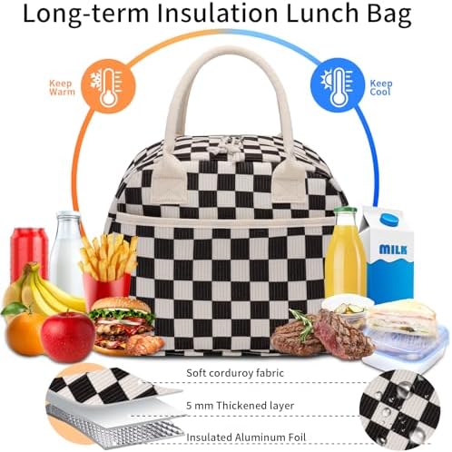 Carry bloom Lunch Box for Women, Insulated Lunch Bag Cute Corduroy Lunchbag