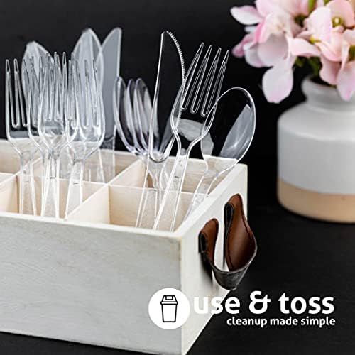 Heavy Weight Plastic Silverware Set - 200 Plastic Forks, 100 Plastic Knives, 100 Plastic Spoons Disposable Cutlery Combo Set (Clear)