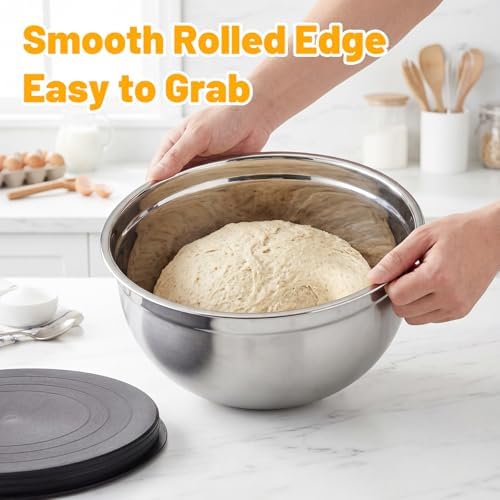 Beasea Mixing Bowls with Lids Set of 5, 4 QT Metal Stainless Steel Nesting Mixing Bowls with Lids, for Baking, Dough Bread Prepping, Salad, Food Serving and Kitchen Storing