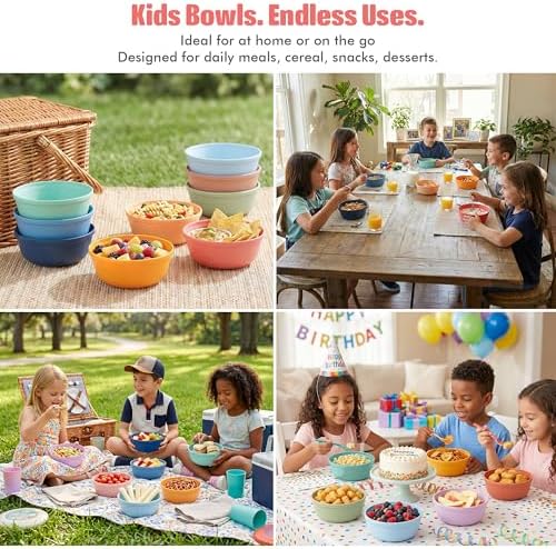 MASTERCOOK Plastic Bowls Set of 12 – 15oz Multipurpose Deep Plates Salad and Pasta Bowls Ideal for Home, Kids, Parties – Stackable Bowl for Kitchen – Non-BPA and Food Grade – Cute Colors