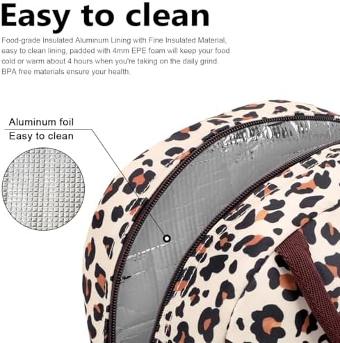 BALORAY Lunch Bag for Women Men Adult Lunch Box (Beige with leopard), M