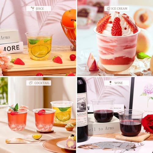 KesaPlan 50 Pcs 12oz Plastic Clear Cups, Disposable Wine Cocktail Glasses