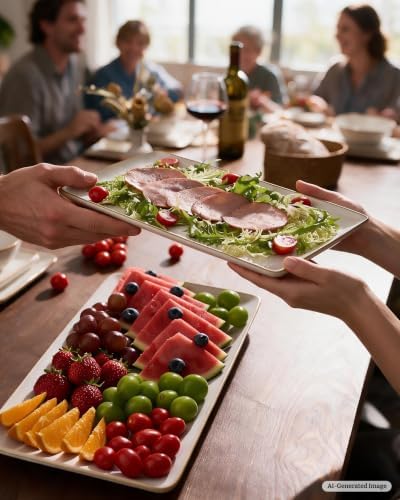 Famiware Serving Platters Set of 3 Sizes - Rectangular, Vanilla White