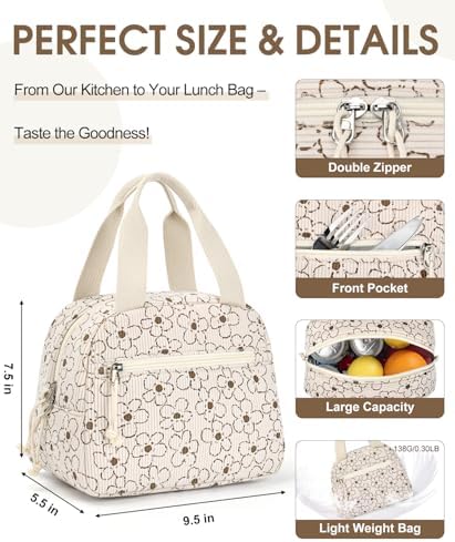 Lunch Bag for Women, Corduroy Small Insulated Lunch Box