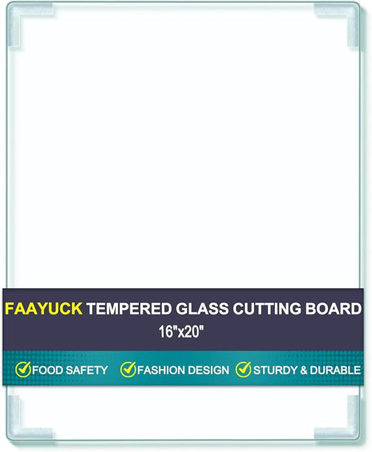 Tempered Glass Cutting Board for Kitchen Counter, FAAYUCK Glass Cutting Board with Non-Slip Feet, Heat Resistant, Non-Slip, Scratch Resistant, Shatter Resistant (16x20inch)