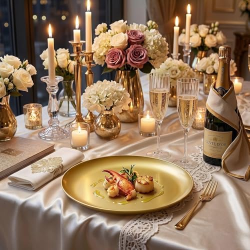 WDF 6PCS Gold Serving Platters - 10"x12" Gold Serving Trays - Heavy Duty Oval Plastic Platters for Parties/Birthday/Weddings/Catering/BBQ