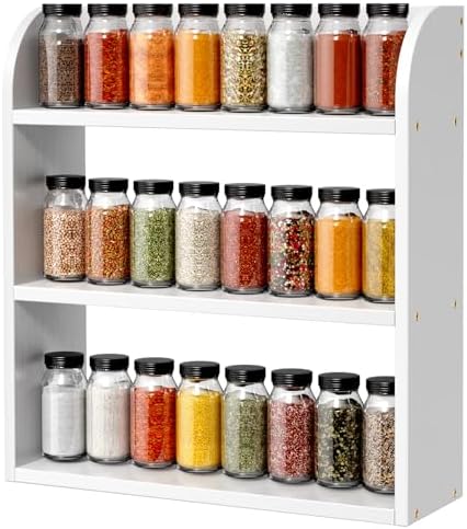 ROMGUAR CRAFT 3 Tier Bamboo Spice Rack, Countertop or Wall Mounting, White