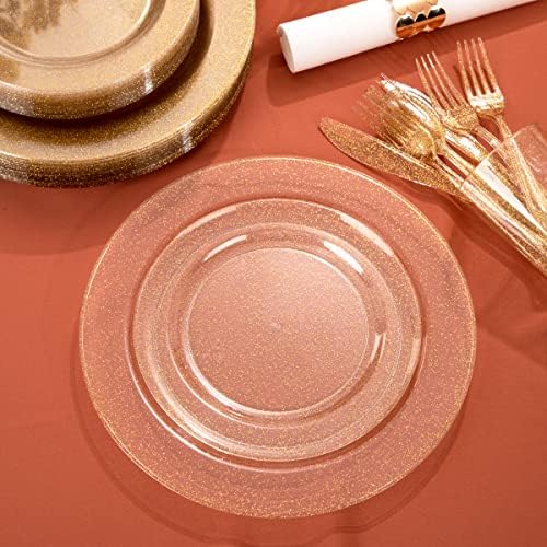I00000 102 Pcs Gold Glitter Plastic Plates, Gold Glitter Disposable Plates