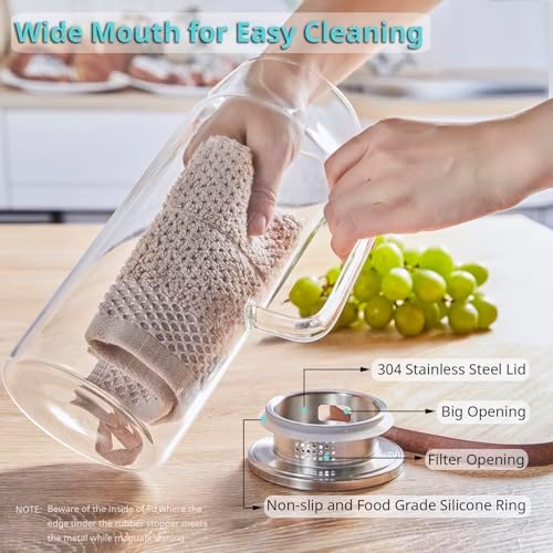 Bivvclaz 2 Pack 2 Liter 68 oz 2.1 Qt Glass Pitcher with Lid and Handle, Water Pitcher for Fridge, Glass Carafe for Hot/Cold Water, Large Iced Tea Pitcher for Coffee, Juice and Homemade Beverage