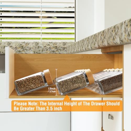 Suneerplay Spice Drawer Organizer 4 Tier, Acrylic Seasoning Organizer Rack, Clear Spice Rack Tray, Kitchen Seasoning Jars Drawers Insert (Jars Not Included/Expandable From 9" to 18") (Pack of 3)