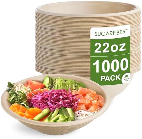 22oz Compostable Paper Bowls Disposable Round Natural Bowl with PLA coating