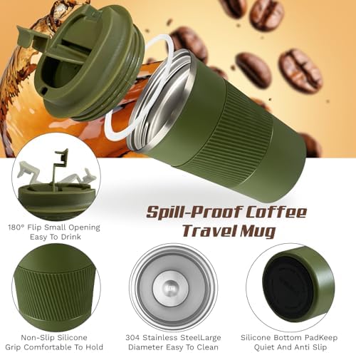 Vacuum Insulated Stainless Steel Travel Coffee Mug,Leak Proof Cup with Lid