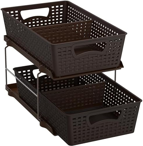 Simple Houseware 2 Tier Pull-Out Sliding Drawer Under Sink Storage, Brown
