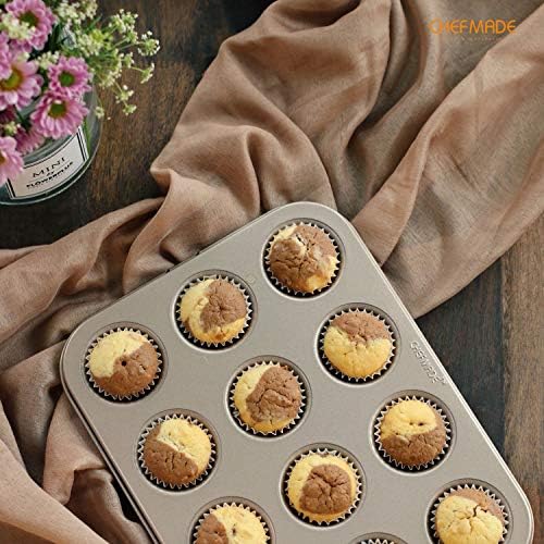 CHEFMADE Mini Muffin Pan, 12-Cavity Non-Stick Mini Cupcake Pan Bakeware for Oven Baking (Champagne Gold)