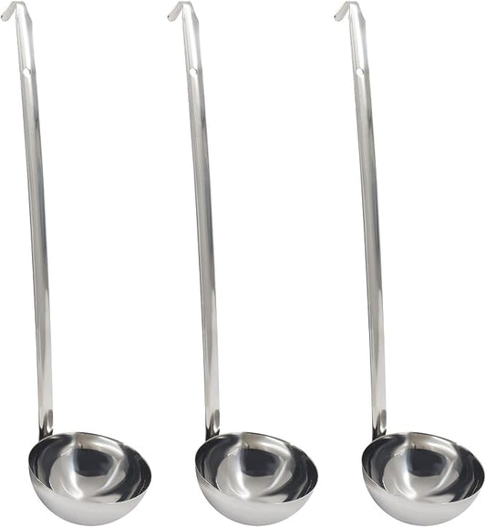 10 Oz Stainless Steel Ladle, 3 Pcs Sturdy Soup Ladle, 15" Long Handle Length for Stirring, Portioning and Serving Soup and Stew in Restaurants and Home (4.17" Bowl Diameter）