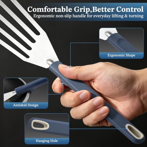 2Pcs Silicone Fish Spatula for Nonstick Cookware,Slotted Turner for Cooking