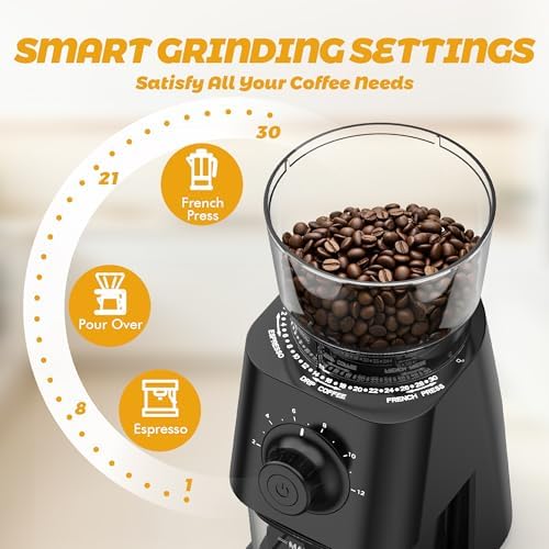 AYCHIRO Coffee Grinder Electric, Coffee Beans Grinder for Home Use with 30 Grind Settings - 12 Cups Capacity for Espresso, Drip & Americano, Black