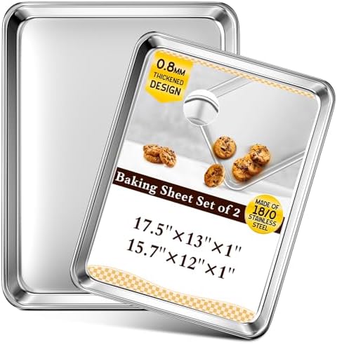 Baking Sheet Set of 2, Commercial Grade Stainless Steel Cookie Sheets for Baking, 17.5''x13'' / 15.7''x12'', Thicker and Firmer Baking Pans Set, Rust & Warp Resistant & Nonstick, Nontoxic & Heavy Duty