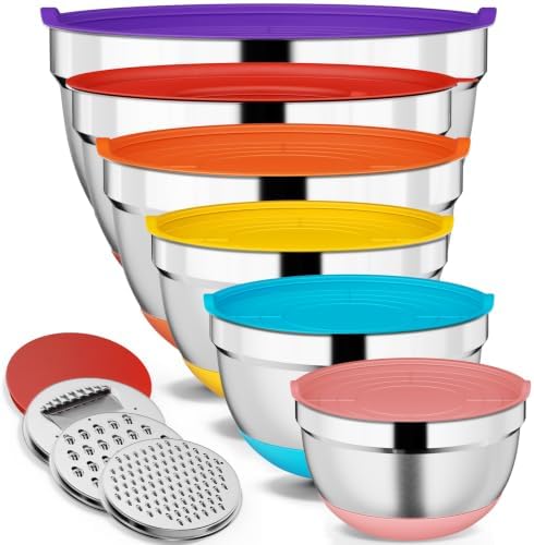 9 Pack Mixing Bowls with Airtight Lids & Grater Attachments, Multi