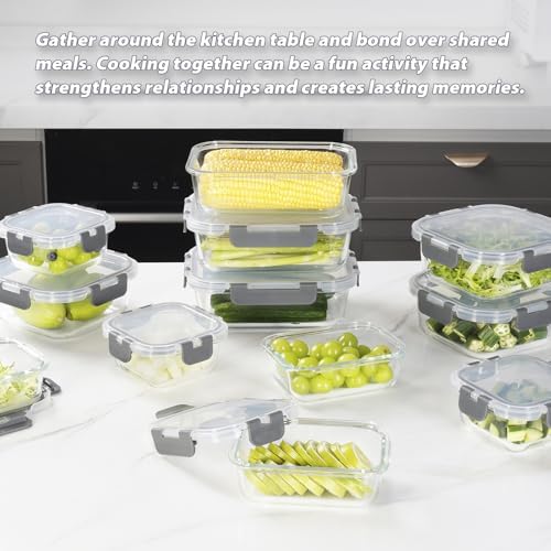 AILTEC 12 Pack Glass Meal Prep Containers Set, Airtight Snap Lids, 4 Sizes