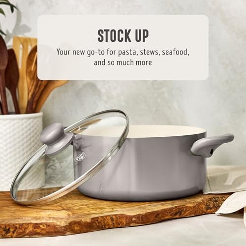 GreenLife 5QT Ceramic Nonstick Stockpot with Lid, Light Gray