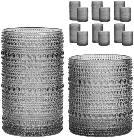 Moretoes 12 Pack Hobnail Drinking Glasses Gray Water Glass Cups Set