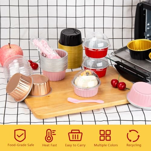 LNYZQUS 5oz Dot Cake Cups with Dome Lids, Cupcake Tins Mini Cake Pans