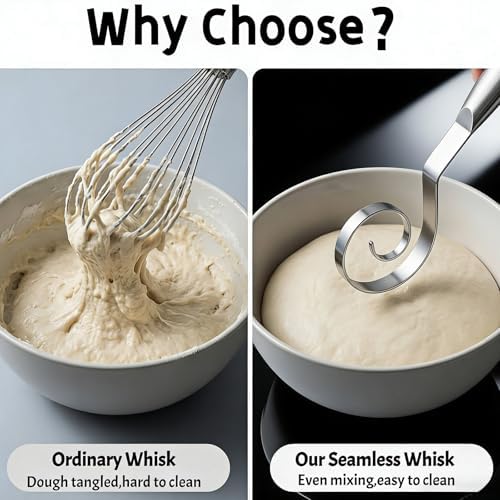 TEEVEA Danish Dough Whisk, Seamless Stainless Steel for Sourdough Bread