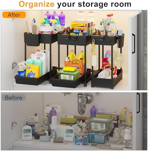 Sevenblue 3-Pack 2-Tier Under Sink Organizers with Sliding Drawers