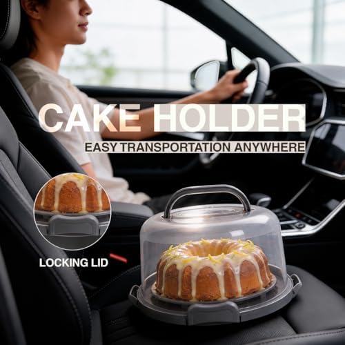 10in Buntz Cake Pan Non Stick & 12in Cake Carrier with Lid-Handle, Gray