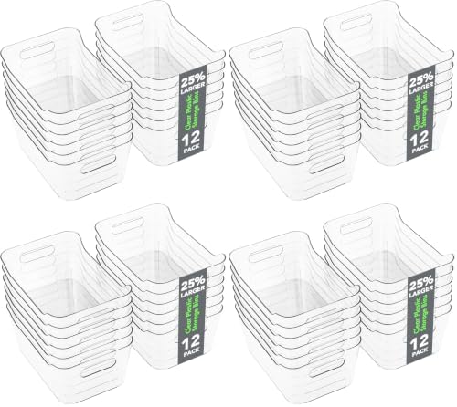Tiawudi 48 Pack Plastic Storage Bins, Multi-Use Organizer Bins, Pantry Organizer, Clear Storage Containers for Home, Kitchen, Office, Cabinet, Shelf and Fridge Organization