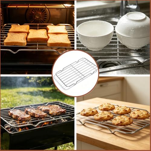 Small Cooling Rack, Stainless Steel Wire Rack for Cooking, Equipped with Four-Legged Rectangular Wire Meat Roasting Rack, Heavy-Duty Small Baking Rack, Metal Bacon Roasting Pan
