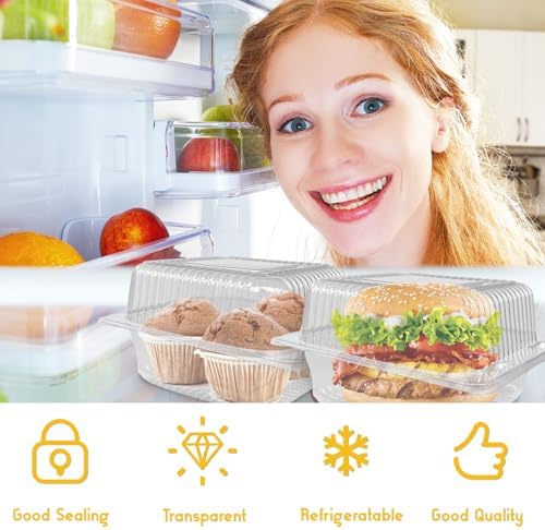 Qyyiguf 200 PCS Clear Plastic Square Hinged Containers,Disposable To Go Containers with Lids,Clamshell Food Containers for Sandwiches,Dessert,Cakes,Cookies,Salads,Pasta(5.3x4.7x2.8 In), 41wsdSDF