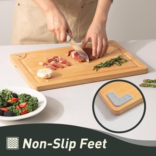 Bamboo Cutting Board Set Non Slip Feet with Holder Over Sink Kitchen Gadgets Charcuterie & Chopping Board Apartment Essentials New Home Must Haves Things Stuff Accessories House Housewarming Gifts