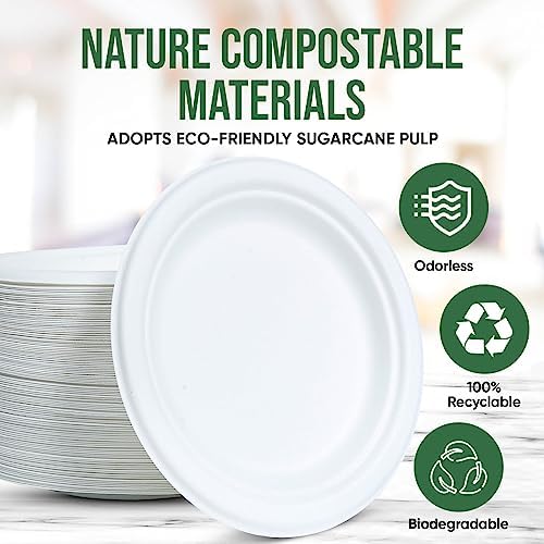 TaidMiao 7 Inch Paper Plate 100 Pack White Disposable,100% Compostable