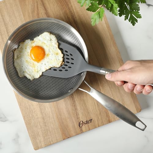 Oster Chadswyck 13” Slotted Turner Spatula, Heat Resistant Silicone Head, Stainless Steel Handle, Safe for Nonstick Cookware, Dishwasher Safe