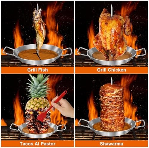 Al Pastor Skewer for Grill, Large 13 Inch Gyro Pan with Fat Separator