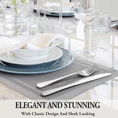 48 Pcs Silverware Set with Steak Knives for 8, Stainless Steel Flatware Set, Mirror Polished Cutlery Utensil Sets, Home Kitchen Eating Tableware Sets, Dishwasher Safe