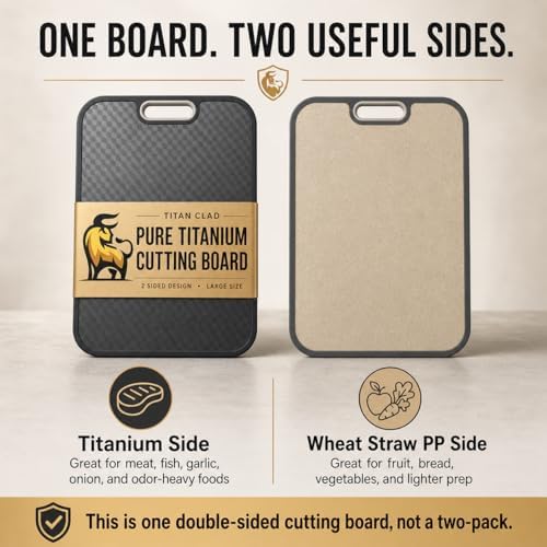 Titanium Cutting Board for Kitchen, Cutting Board Double Sided Food Grade, Pure Titanium and Wheat Straw PP, Scratch Resistant, Non Toxic Chopping Board, Dishwasher Safe, Easy to Clean Large Size