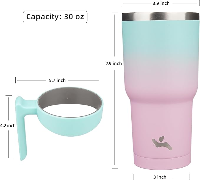30 oz Tumbler with Handle and 2 Straw 2 Lid, Insulated Water Bottle Stainless Steel Vacuum Cup Reusable Travel Mug,Matcha Green