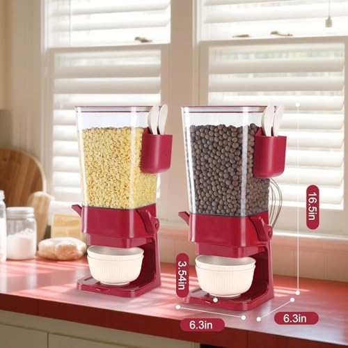 Osacoe Cereal Dispenser Countertop Red 2 Pack with Creal Bowls Spoons Cutlery Box, Cereal Containers Storage - Not Easy to Crush Food, Dry Food Dispenser For Pantry Candy Snack