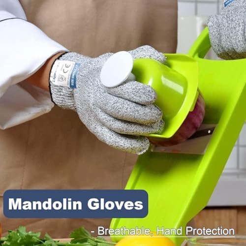 Dowellife Cut Resistant Gloves Food Grade Level 5 Protection, Safety Kitchen Cuts Gloves for Oyster Shucking, Fish Fillet Processing, Mandolin Slicing, Meat Cutting and Wood Carving. (Small-3 Pairs)
