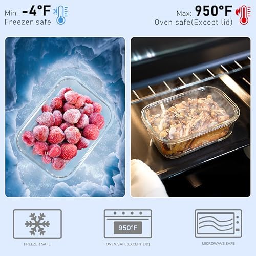 5-Pack Borosilicate Glass Containers with Tempered Glass Lids, 35.2oz/4.4 Cup Airtight Meal Prep Set, Microwave/Freezer Safe (Gray)