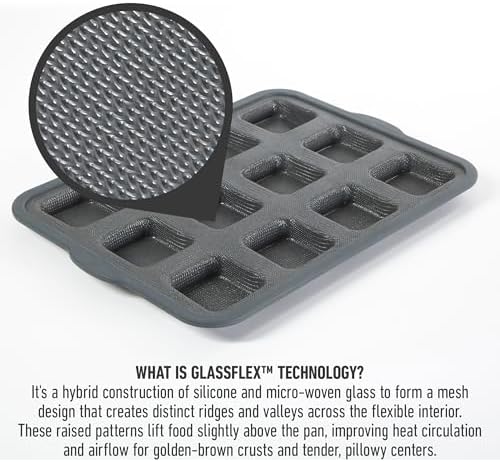 Calphalon Omni 12-Cup Brownie Pan with GlassFlex Technology, Flexible Silicone & Micro-Woven Glass Core for Ultra Airflow & Even Browning, Grey