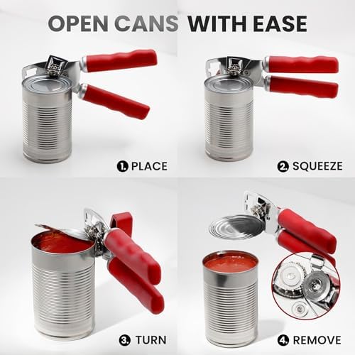 Zulay Kitchen Manual Can Opener Heavy Duty Patented Stainless Steel, Ruby