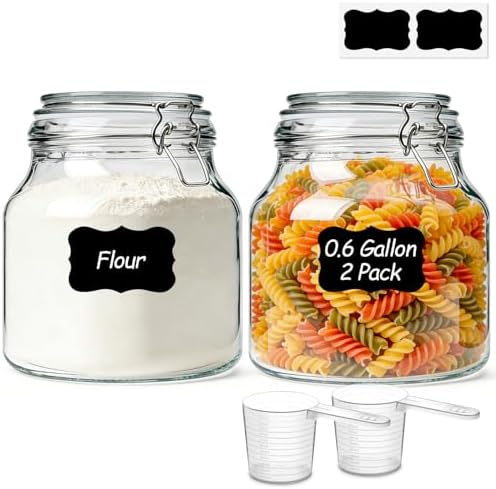 ComSaf Glass Pantry Jars with Airtight Lids 74 oz 2 Pack Large Wide Mouth