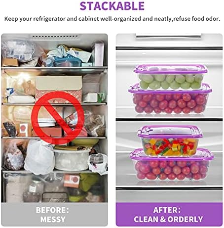 KIGI Food Containers with Lids, BPA Free Plastic, Clear & Stackable, Reusable Plastic Containers with Snap-on Lids for Leftovers, Microwave & Freezer Safe (2.5 Cup 6 PACK)